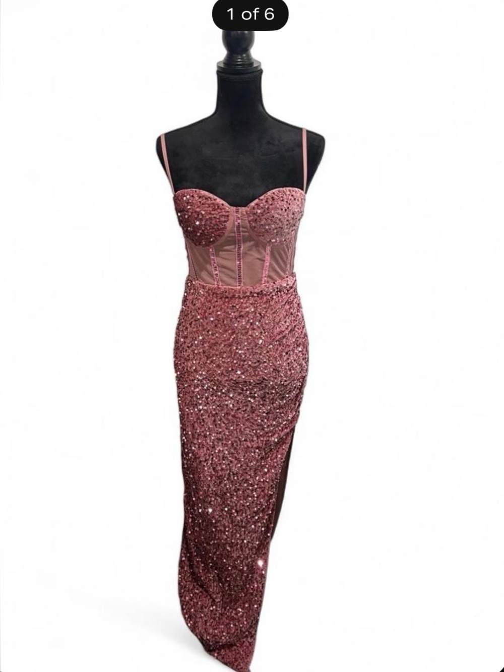Velour and Sequin Corset Evening Dress Dusty Rose size Medium